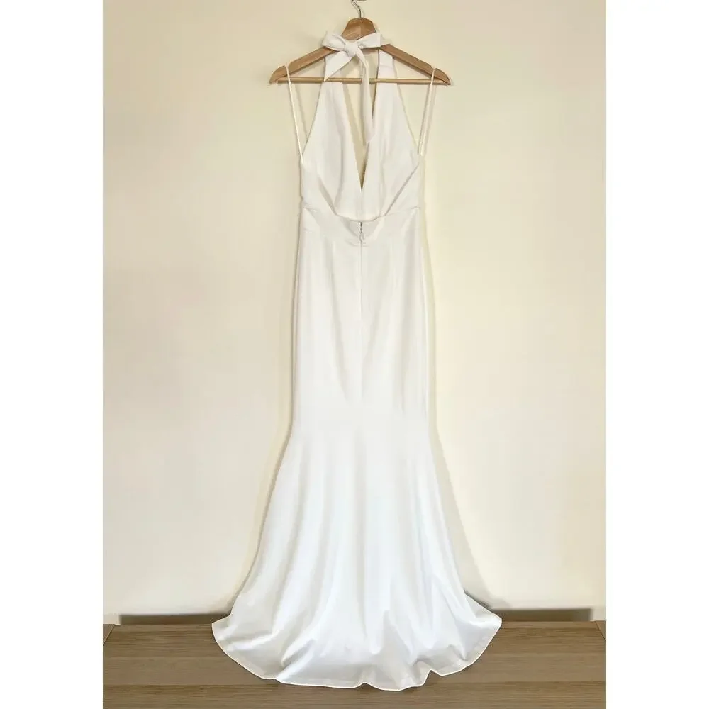 Dress the Population Camden Floor Length Formal Halter Neck Gown White Small